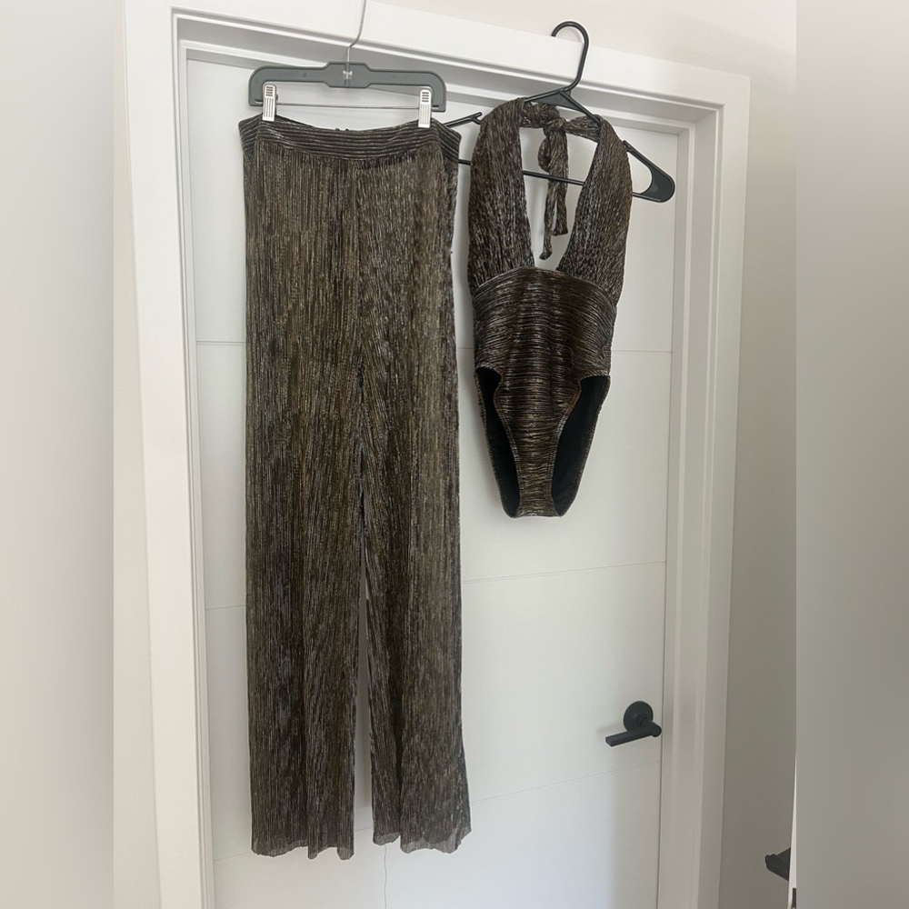 One-Piece Swimsuit with Matching Flowy See Through Pants
